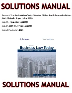 SOLUTIONS MANUAL for Business Law Today, Standard Edition, Text & Summarized Cases 14th Edition by Roger  LeRoy  Miller thumbnail