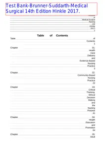 Questions - Test Bank for Brunner and Suddarth Medical Surgical Nursing 14th Edition by Hinkle thumbnail