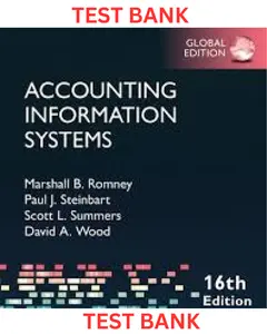 TEST BANK for Accounting Information Systems 16th Global Edition By Marshall Romney, Paul Steinbart, Scott Summers & David Wood thumbnail