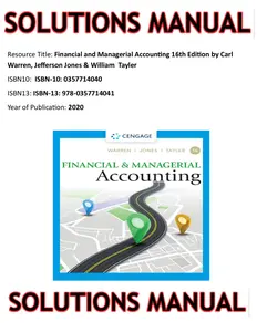 SOLUTIONS MANUAL for Financial and Managerial Accounting 16th Edition by Carl Warren, Jefferson Jones & William  Tayler thumbnail