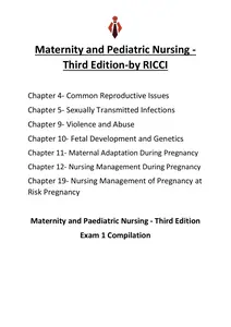 Test Bank - Maternity - Exam 1 Compilation - Maternity and Pediatric Nursing ED.3 by Susan Ricci , Theresa Kyle , Susan Carman thumbnail