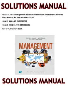 SOLUTIONS MANUAL for Management 13th Canadian Edition by Stephen Robbins, Mary  Coulter, Ed  Leach & Mary  Kilfoil thumbnail
