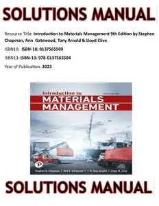 SOLUTIONS MANUAL for Introduction to Materials Management 9th Edition by Stephen Chapman, Ann  Gatewood, Tony Arnold & Lloyd Clive thumbnail