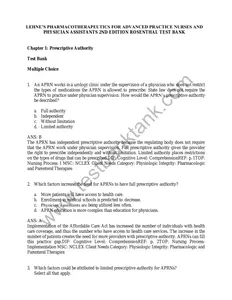 Questions - Test Bank for Lehnes Pharmacotherapeutics for Advanced Practice Nurses & Assistants 2E by Rosenthal thumbnail