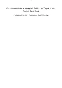 Cover - Test Bank for Fundamentals of Nursing_The Art& Science of Person-Centered Care 9E by Taylor, Pamela Lynn & Bartlet thumbnail