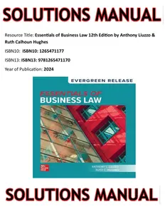 SOLUTIONS MANUAL for Essentials of Business Law 12th Edition by Anthony Liuzzo & Ruth Calhoun Hughes thumbnail