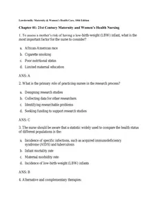 Questions - Test Bank for Maternity & Womens Health Care 10ED by Lowdermilk thumbnail