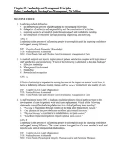 Questions - Elaborated Test Bank for Leadership and Nursing Care Management 7Ed. by Diane Huber & M. Lindell Joseph. thumbnail