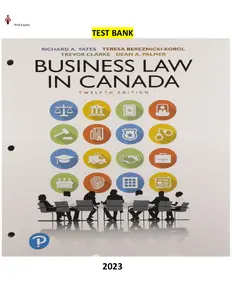 Test Bank for Business Law for Business Law in Canada 12E by Yates, Korol,Clarke & Palmer - Updated thumbnail