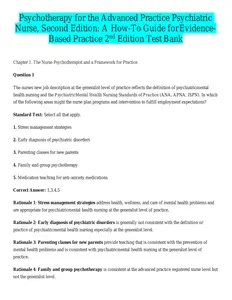 Questions - Test Bank for Psychotherapy for the Advanced Practice Psychiatric Nurse 2nd Edition by Wheeler thumbnail