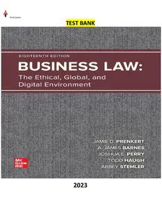 Test Bank for Business Law_ The Ethical, Global & Digital Environment 18E by Prenkert & Barnes thumbnail