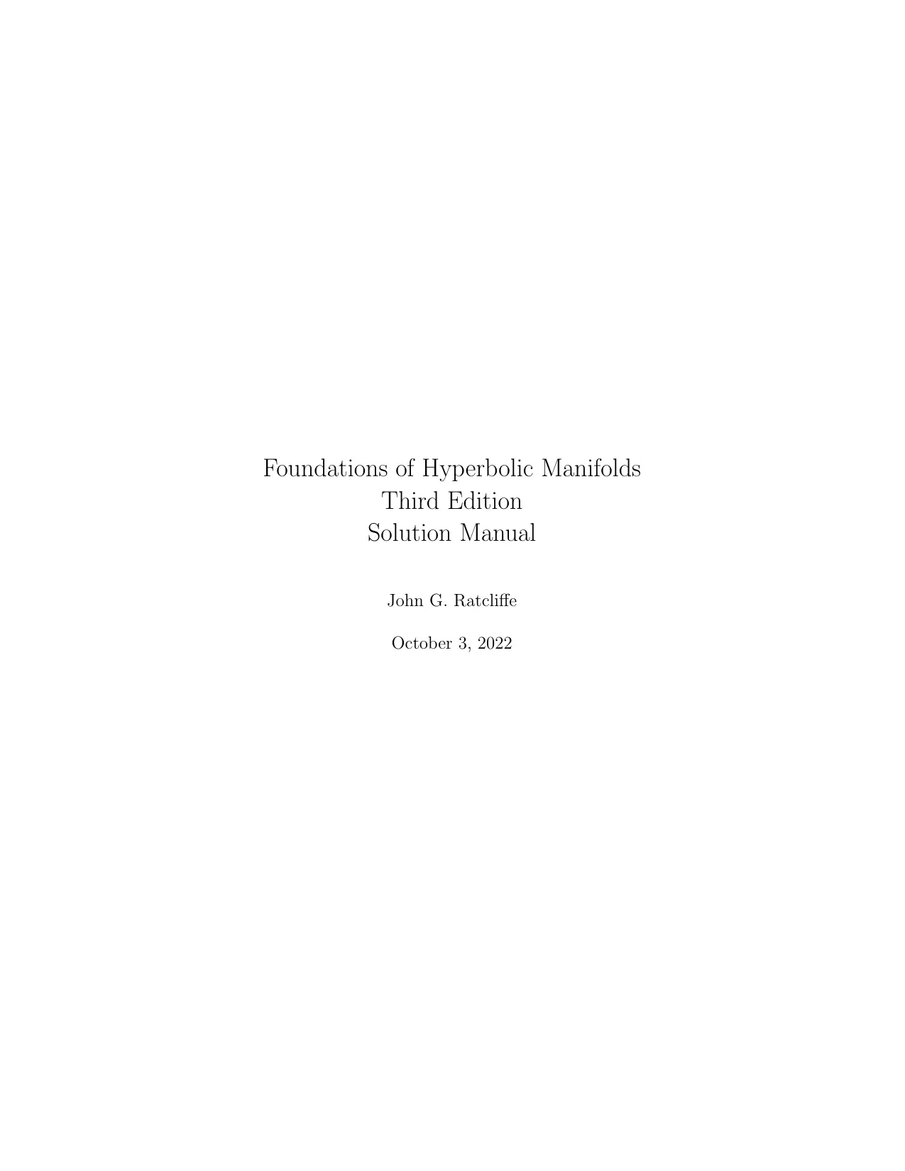 Foundations of Hyperbolic Manifolds Third Edition Solution Manual thumbnail