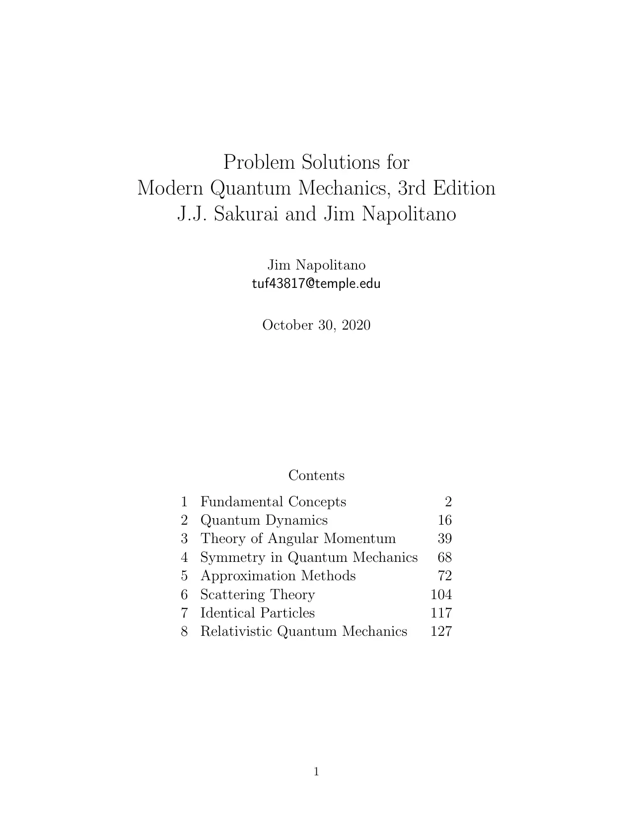 Problem Solutions for Modern Quantum Mechanics thumbnail