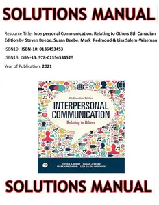 SOLUTIONS MANUAL for Interpersonal Communication: Relating to Others 8th Canadian Edition by Steven Beebe, Susan Beebe & Mark  Redmond thumbnail