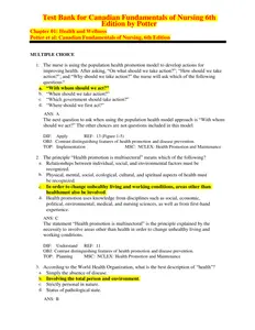 Questions - Test Bank for Canadian Fundamentals of Nursing 6th Edition by Potter thumbnail