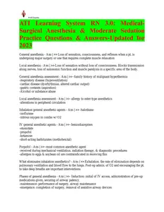 ATI Learning System RN 3.0-Medical-Surgical Anesthesia & Moderate Sedation Practice Questions & Answers-Updated for 2023 (2) thumbnail